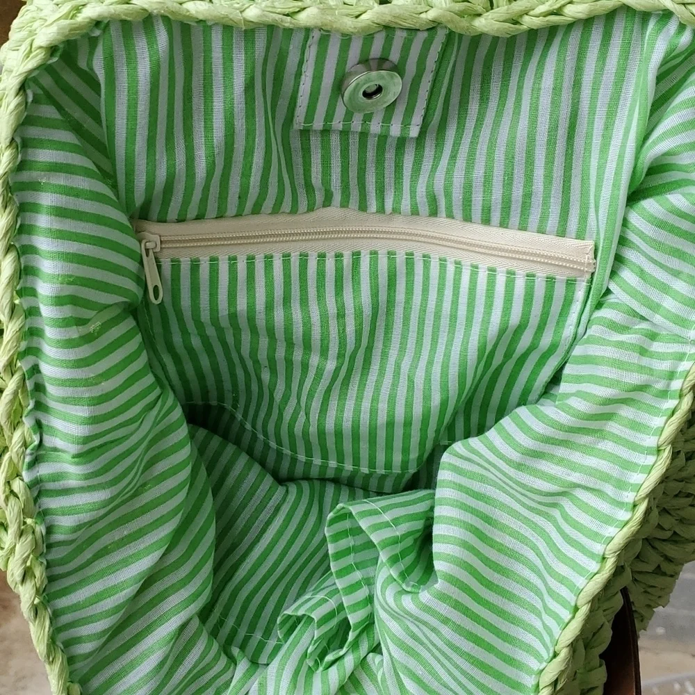 Retro 70s bag boho crepe paper green wood purse stripped bohemian purse …